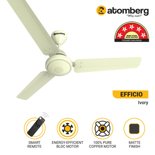 Atomberg Efficio 1200 mm BLDC Motor with Remote 3 Blade Ceiling Fan Ivory Pack of 1