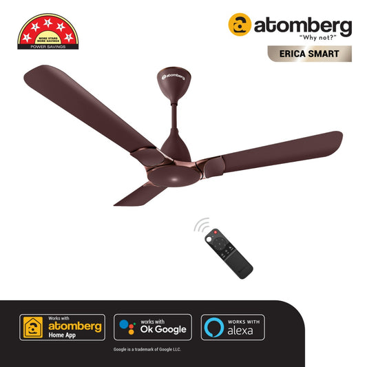 Atomberg Erica Smart IOT Enabled 1200 mm BLDC Motor with Remote 3 Blade Ceiling FanUmber Brown