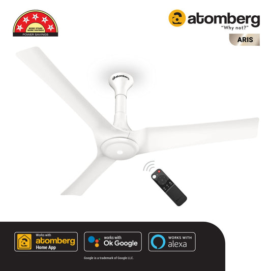 Atomberg Aris IOT Enabled 1200 mm BLDC Motor with Remote 3 Blade Ceiling FanMarble white