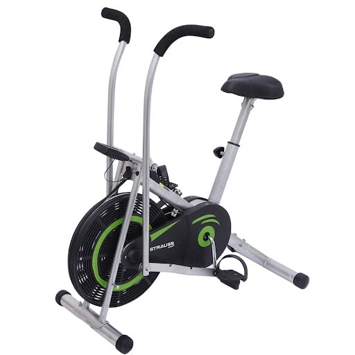 Strauss Stayfit Exercise Bike With Moving or Stationary Handle  Adjustable Resistance With Cushioned Seat and LCD Monitor  Fitness Cycle For Home Gym Max Weight 120Kg Green