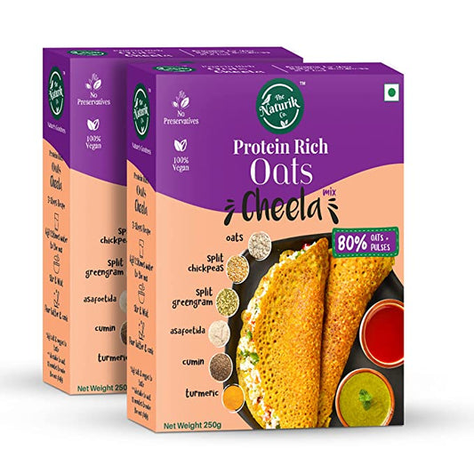 The Naturik Co Oats Cheela Mix - 250g each Pack of 2 Ready to Cook ChillaDosa for Healthy Breakfast 80 Oats and Pulses 20 Protein Anytime Snack for Kids and Family