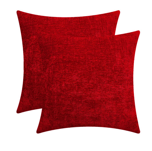 Couch sofa covers Chenille couch cushion covers  16x16 Inch40x40 Cms decorative pillow covers Knife Edge with Invisible Zipper sectional couch covers Pack of 2 Red by Lushomes