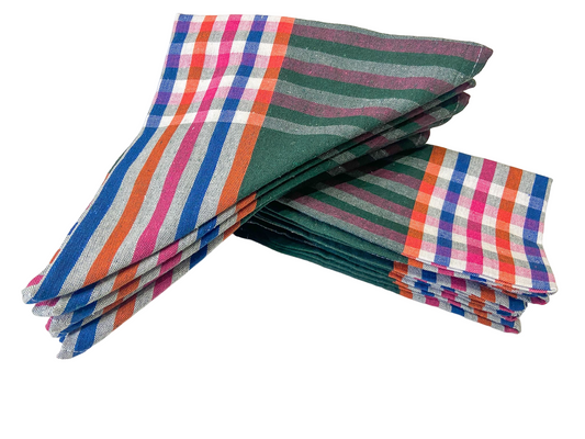 Cleaning Machine Washable Multipurpose Cotton Checked And Stripe Kitchen Towel Napkins Modern kitchen accessories items Napkins Roti Clothes Wrap duster 18x18 Inch Set of 12 Multi Green