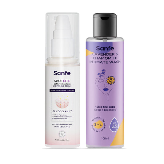 Sanfe Spotlite Fresh  Bright Kit For Dark Underarms Inner Thighs and Sensitive Areas  10X Powerful Enriched with Kojic Acid 4 Niacinnamide Lavender For Dark Intimate Patches Detanning Anti Aging odour and Skin Tightening