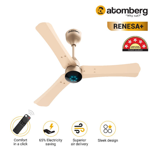 Atomberg Renesa 900mm BLDC motor Energy Saving Anti-Dust Ceiling Fan with Remote Control  Metallic Gold