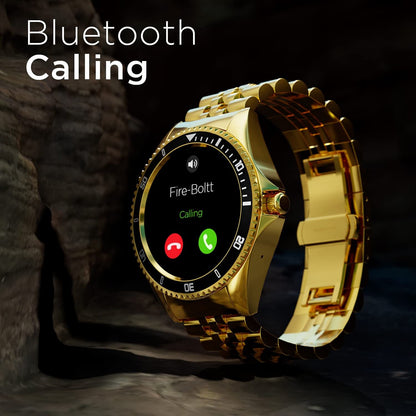 Fire-Boltt Quantum Luxury Stainless Steel Design 1.28 Bluetooth Calling Smartwatch  Raven Gold