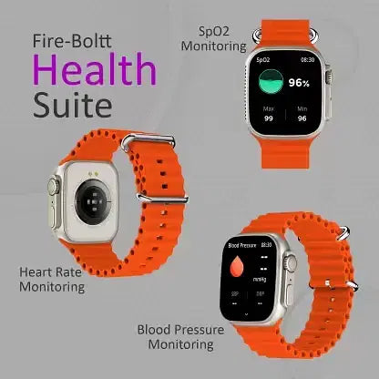 Fire-Boltt Warrior 1.96 Largest Display BT Calling Smartwatch with 120 sports modes Smartwatch  Orange Strap Free Size