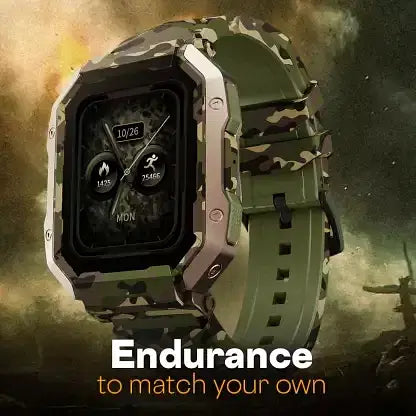 Fire-Boltt Cobra 1.78 AMOLED Army Grade Build Bluetooth Calling with 123 Sports Modes. Smartwatch  Camo Green Strap Free Size