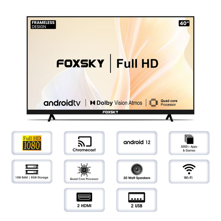 Foxsky 102 cm 40 inches Full HD Smart LED TV 40FSFHS With Black Frameless Edition Dolby Audio