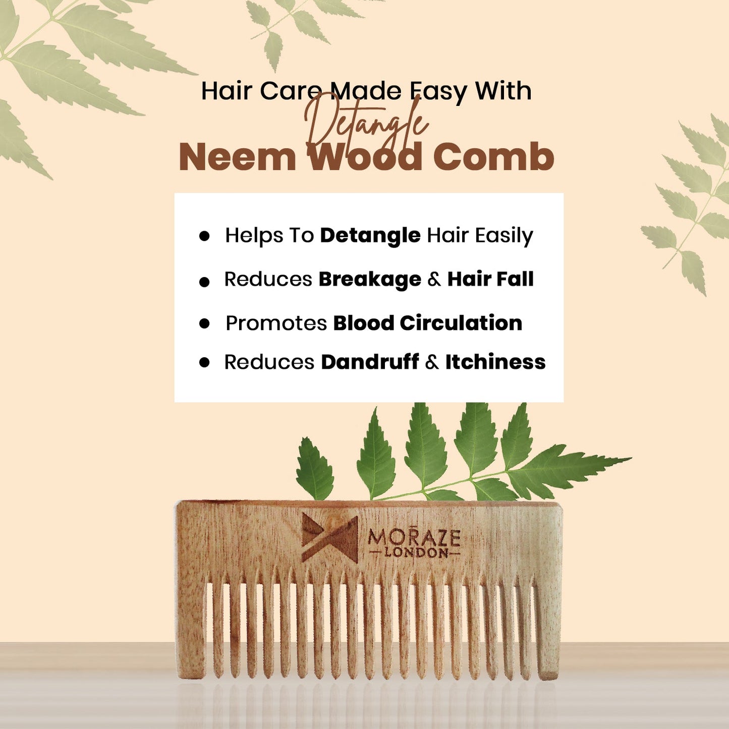 Pure Neem Wood Comb Brown