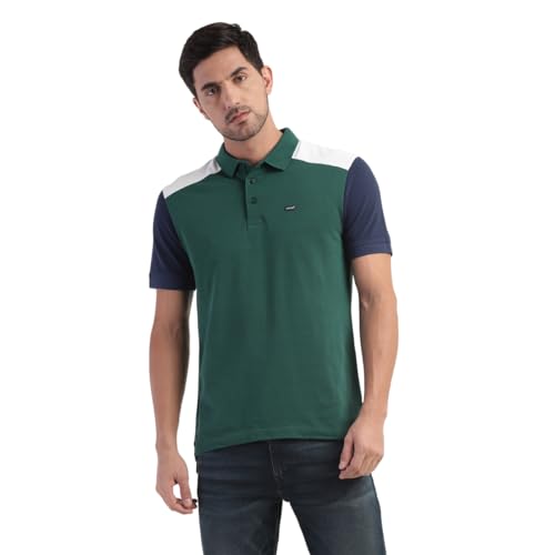 Levis Mens Regular Fit Color Block Polo T-Shirt-Green