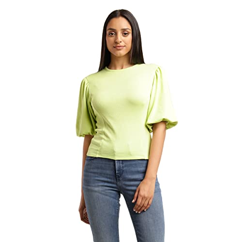 Levis Womens Solid Puff Sleeves Round Neck Regular Fit Top