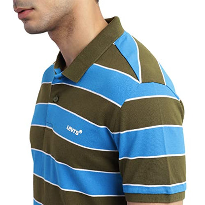 Levis Mens Regular Fit Stripes Polo T-Shirt-Green