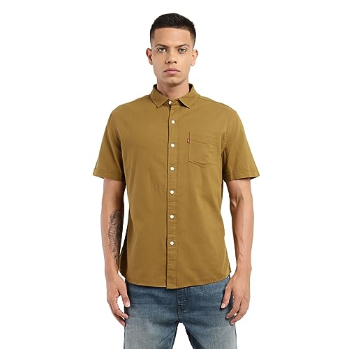 Levis Mens Slim Fit Solid Shirt-Green