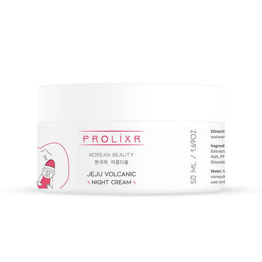 Prolixrs Jeju Volcanic Night Cream, White Tea Oil, Bamboo Extract, Reduces Wrinkles, Brightens Skin, Korean Care, All Skin Types, 50ML