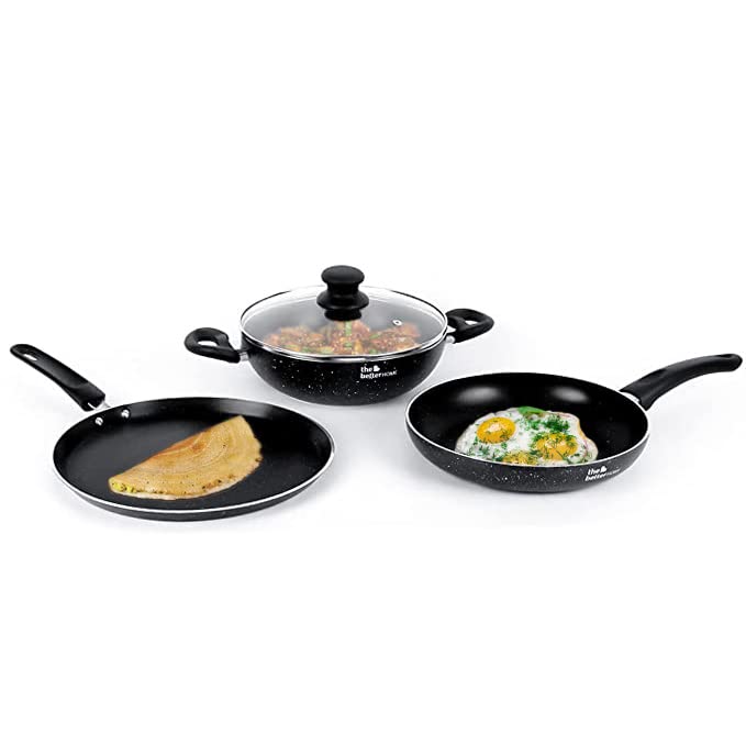 The Better Home Non Stick Induction Cookware: Frying Pan 24cm, Dosa Tawa 28cm, Kadai 24cm, 3 Layer Nonstick Coating.