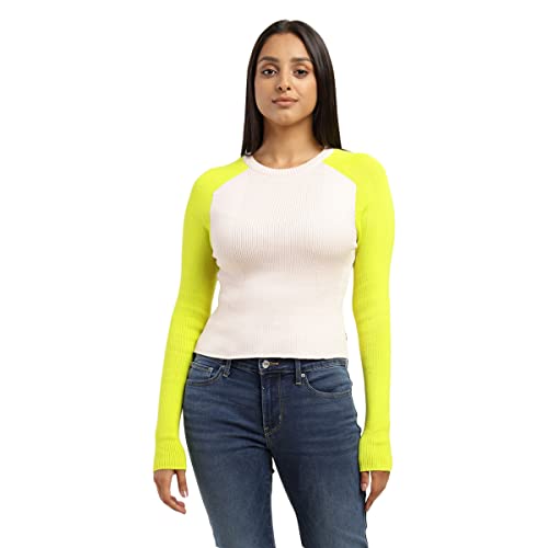 Levis Womens Crew Neck Contrast Sleeves Fitted Top