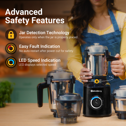 Atomberg Zenova Mixer Grinder with Unique Coarse Mode  Advanced Safety Features 4 Jars including Unique Chopper Jar with Hands Free Operation Black