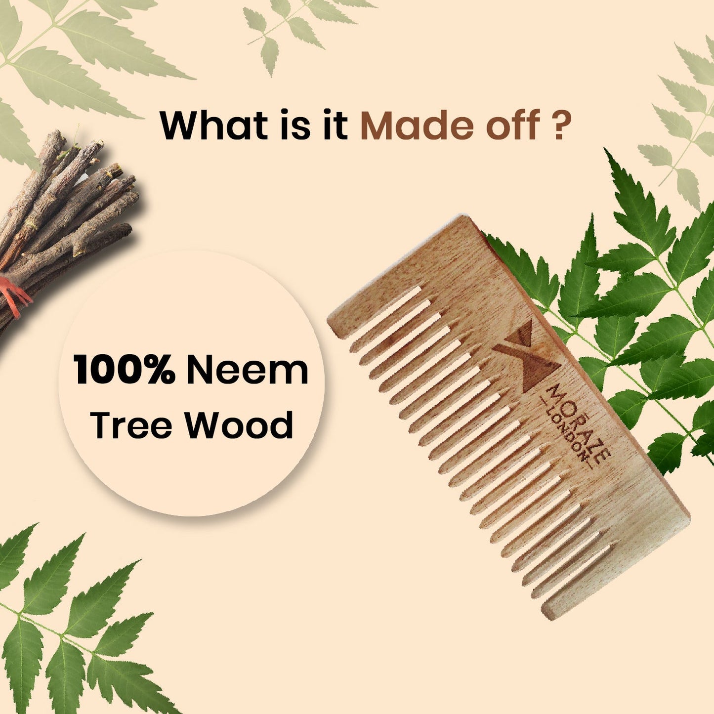 Pure Neem Wood Comb Brown