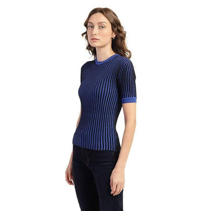 Levis Womens Regular Fit Striped T-Shirt-Blue