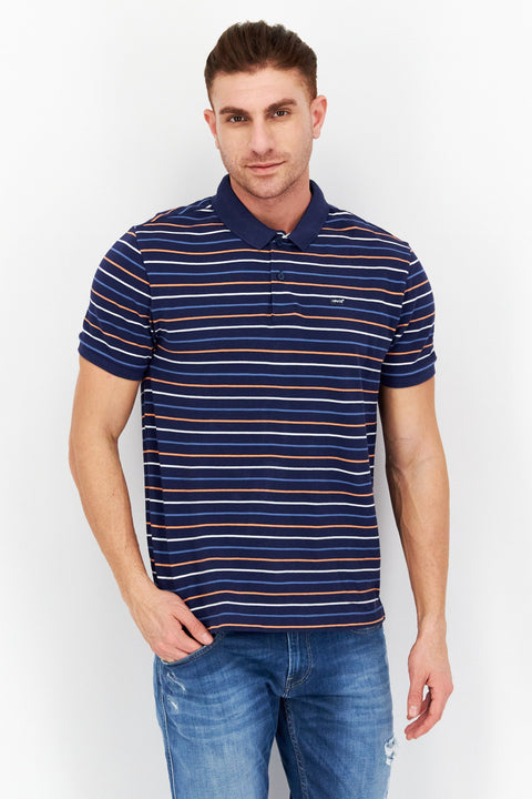 Levis Men Spread Collar Short Sleeves Stripe Polo Shirts Navy