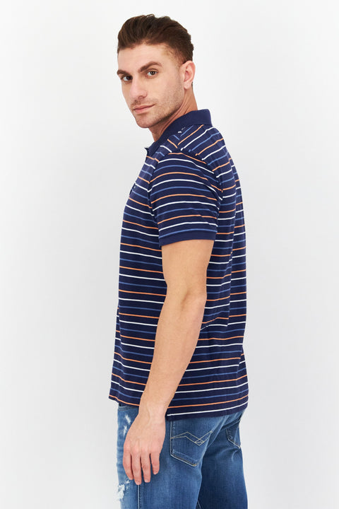 Levis Men Spread Collar Short Sleeves Stripe Polo Shirts Navy