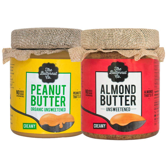 The Butternut Co. 200 gm Unsweetened Organic Peanut Butter  200 gm Unsweetened Almond Butter - 400 gm Combo Value Pack