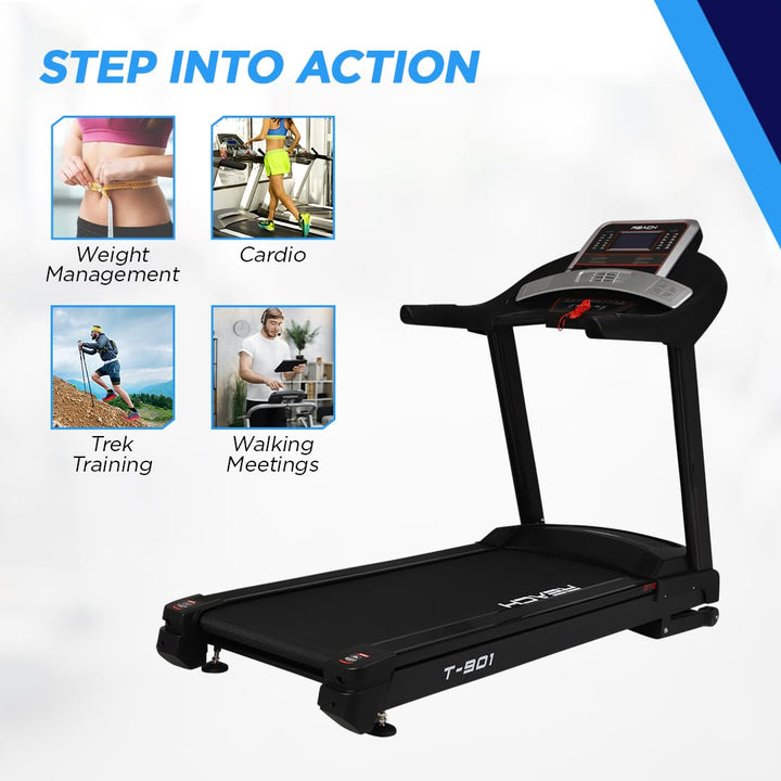 Reach T-901 Treadmill: 7 HP Motor, Auto Incline, LCD Display, 24 Preset Programs, 24 km/h, Max User Weight 130 kg.