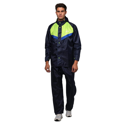 THE CLOWNFISH Sky Pro Series Mens Waterproof Raincoat With Hood & Reflector Logo. Set Of Top & Bottom Blue XXL