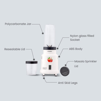 Candes Hector Nutri Blender 22000 RPM, 400W, Stainless Steel Blades, 2 Unbreakable Jars, 1-Year Warranty, Ivory.