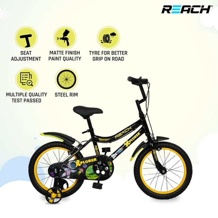 Reach Xplorer Kids Cycle 16T with Training Wheels, 90% Assembled, Frame Size 12, for Heights 3'8", Ages 4-8 Years