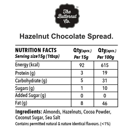 The Butternut Co. Chocolate Hazelnut Spread- 200 gm No Refined Sugar Vegan No Preservatives