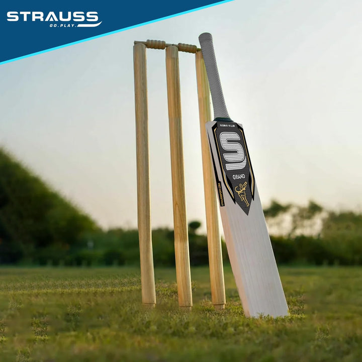 STRAUSS Grand Kashmir Willow Cricket Bat  Size Short HandleSH  Suitable for Leather Ball  Grey  Ideal for BoysGirlsYouthAdults 1050-1200 Grams