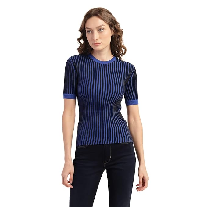 Levis Womens Regular Fit Striped T-Shirt-Blue