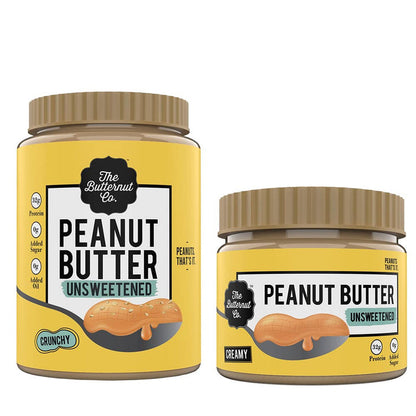 The Butternut Co. Natural Peanut Butter Crunchy 1kg, Creamy 340g, Unsweetened, 32g Protein, No Added Sugar, 100% Peanuts, No Salt, High Protein.