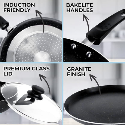 The Better Home Non Stick Induction Cookware: Frying Pan 24cm, Dosa Tawa 28cm, Kadai 24cm, 3 Layer Nonstick Coating.