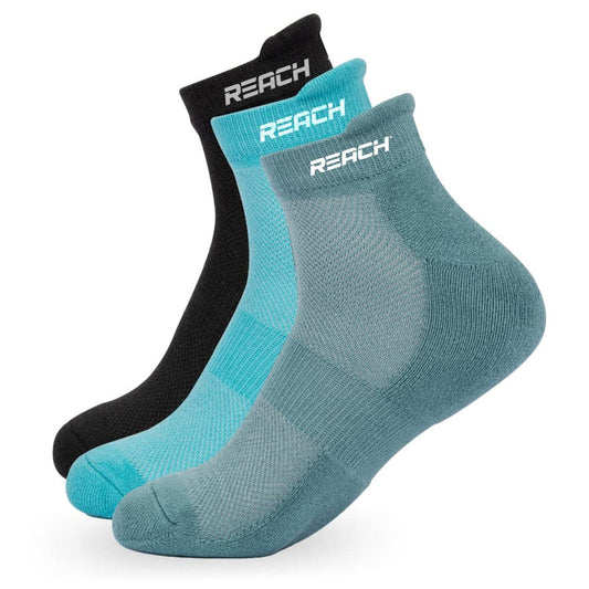 REACH Bamboo Ankle Socks for Men & Women, Breathable, Odor-Free, Soft, Comfortable, Pack of 3: Aqua Blue, Sea Green, Black.