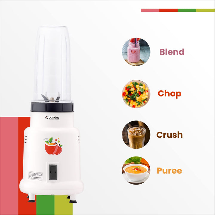 Candes Hector Nutri Blender 22000 RPM, 400W, Stainless Steel Blades, 2 Unbreakable Jars, 1-Year Warranty, Ivory.