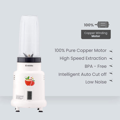 Candes Hector Nutri Blender 22000 RPM, 400W, Stainless Steel Blades, 2 Unbreakable Jars, 1-Year Warranty, Ivory.