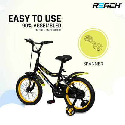 Reach Xplorer Kids Cycle 16T with Training Wheels, 90% Assembled, Frame Size 12, for Heights 3'8", Ages 4-8 Years