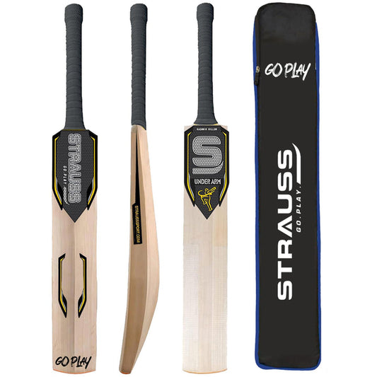 Strauss Kashmir Willow Cricket Bat with Grip for Gully/Tournament, Standard Tennis Ball, Short Handle, 1150-1250g