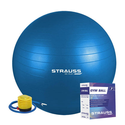 STRAUSS 75cm Anti-Burst Gym Ball with Free Foot Pump for Exercise, Yoga, Pregnancy, Balance, Stability - Blue