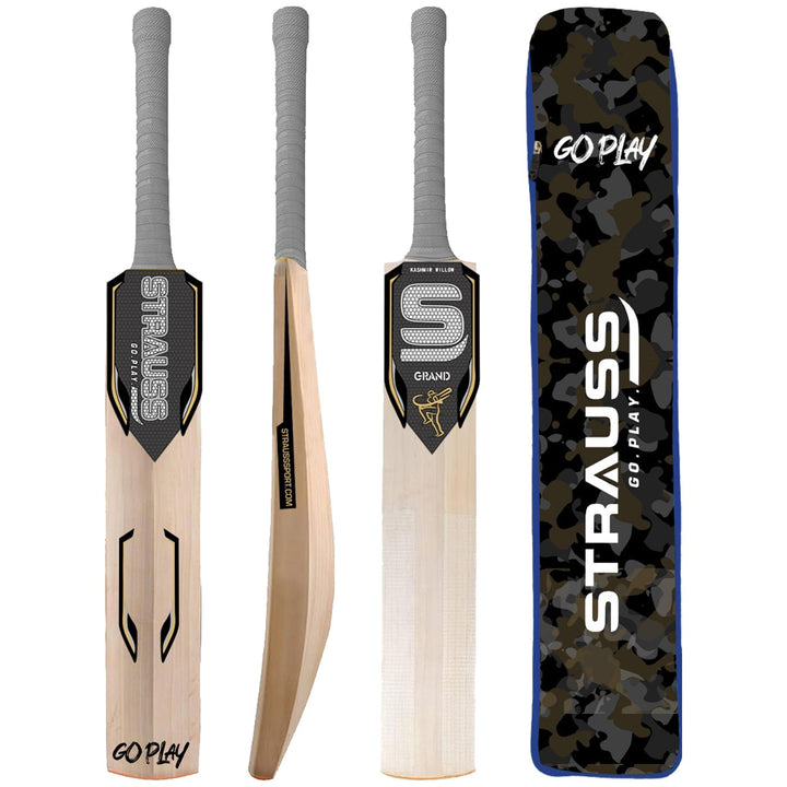 STRAUSS Grand Kashmir Willow Cricket Bat  Size Short HandleSH  Suitable for Leather Ball  Grey  Ideal for BoysGirlsYouthAdults 1050-1200 Grams