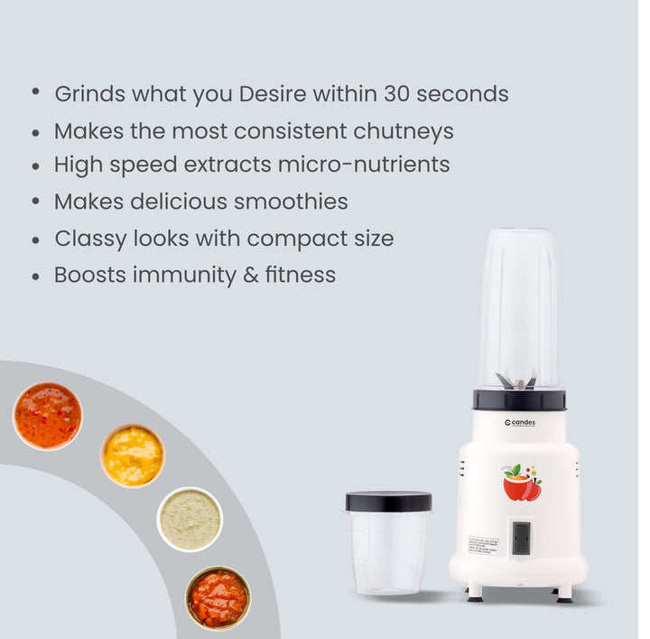 Candes Hector Nutri Blender 22000 RPM, 400W, Stainless Steel Blades, 2 Unbreakable Jars, 1-Year Warranty, Ivory.