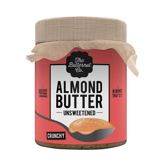 The Butternut Co. Natural Almond Butter Crunchy 200g, Unsweetened, 24g Protein, No Added Sugar, Gluten Free, Vegan, Keto.