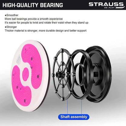 Strauss Tummy Twister Abs Roller, Body Toner, Fat Burner, Slimming Machine, Non-Slip, Ideal for Home, Men & Women, White/Pink