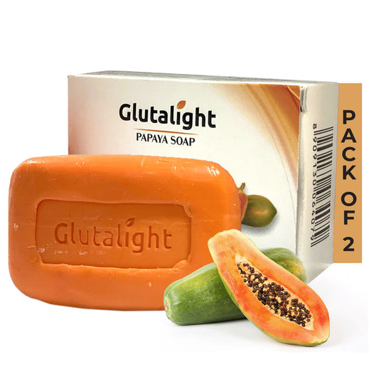 Glutalight Papaya Soap  Body Tan Removal Soap  Kojic Acid  Olive Oil  Bathing Soaps for Glowing Skin  Fades Pigmentation  Dark Spots  Helps Exfoliate Dead Skin  Soaps For Bath - Pack of 2