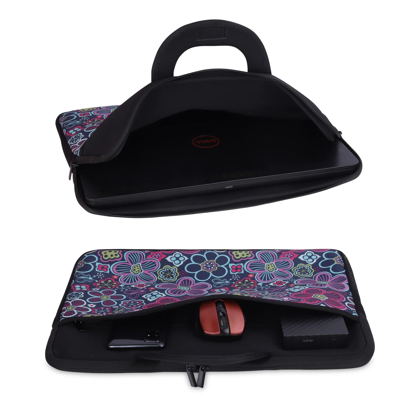 THE CLOWNFISH Floral Polyester Unisex 15.6 Inch Tablet Case Laptop Sleeve Laptop Case Slipcase Messenger Bag Black