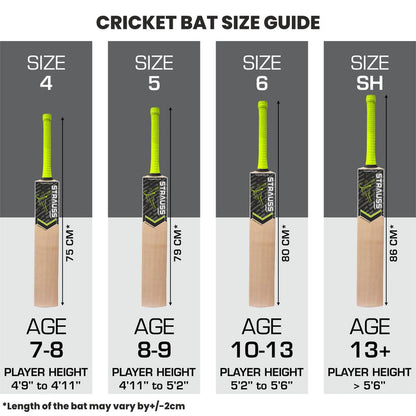 STRAUSS Grand Kashmir Willow Cricket Bat  Size Short HandleSH  Suitable for Leather Ball  Grey  Ideal for BoysGirlsYouthAdults 1050-1200 Grams