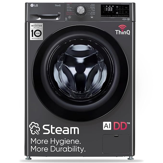 LG 9Kg 5-Star Wi-Fi Inverter AI Front Load Washing Machine, Steam, In-Built Heater, 6 Motion DD, Black